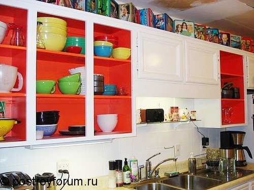Красно*белая кухонная мебель